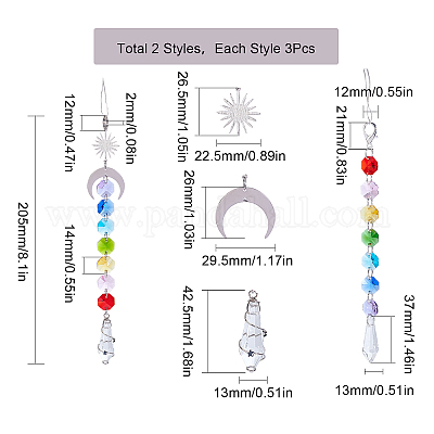 6 шт. 2 стиля гальванизированных восьмиугольных стеклянных бусин подвесные украшения HJEW-SC0001-32-1