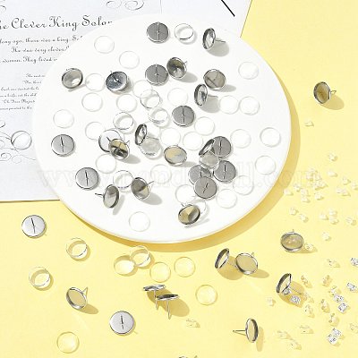 Наборы для изготовления плоских круглых сережек-гвоздиков своими руками DIY-FS0009-21-1