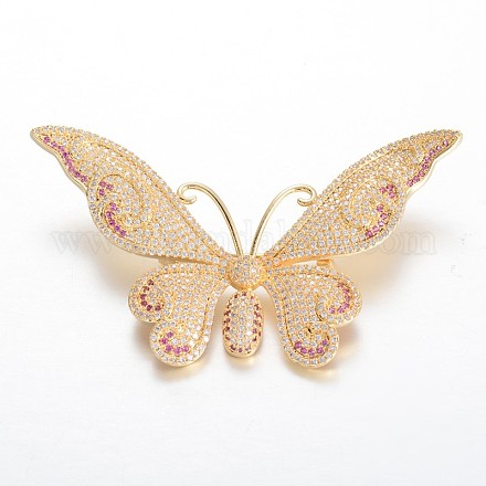 Micro mariposa de latón allanan broches de circonio cúbico JEWB-E671-01G-1