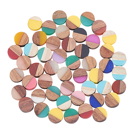 PandaHall 50pcs Resin Wooden Blanks 10mm Flat Round Geometric Rhombus Wood Cabochons Vintage Resin Wood Statement for Necklace Earring Jewelry Findings RESI-PH0001-13-1