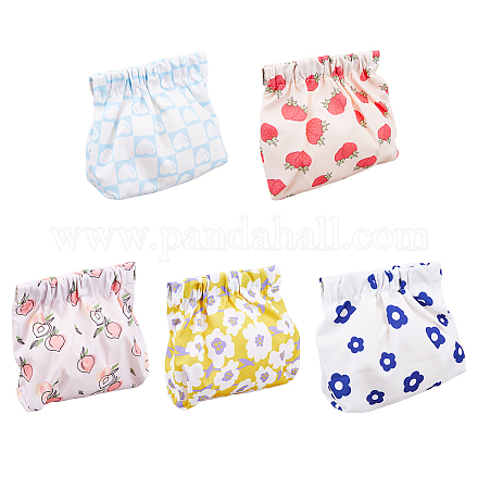 Hobbiesay 5 pièces 5 style fleur/pêche motif tissu femmes mini cosmétiques sacs de rangement ABAG-HY0001-11-1