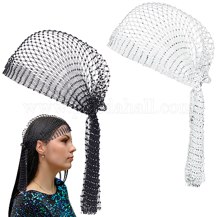 2 шт. 2-цветная сетчатая ажурная повязка на голову со стразами OHAR-GA0001-11-1