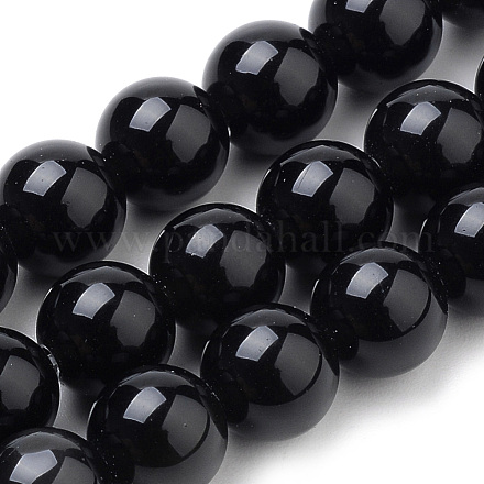 Natürliche schwarze Onyxperlenstränge G-S259-19-10mm-1