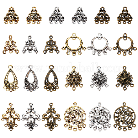 SUNNYCLUE 1 Box 84Pcs Tibetan Vintage Style Chandelier Charms Linking Connector Charm Alloy Flower Chandelier Component Links Filigree Connectors Drop Hollow Charm for Jewelry Making Charms DIY Craft TIBE-SC0001-74-1