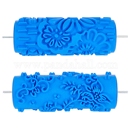 OLYCRAFT 2Styles 190mm Patterned Paint Roller Decorative Rubber Roller Textured Rubber Rollers Wall Texture Stencil Brush for Furniture Wall Ceiling Cabinetry -Royal Blue DRAW-OC0001-01-1