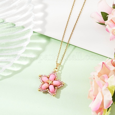 Ожерелья в форме звезды из стеклянного бисера ручной работы и синтетических бусин императорской яшмы NJEW-MZ00114-03-1