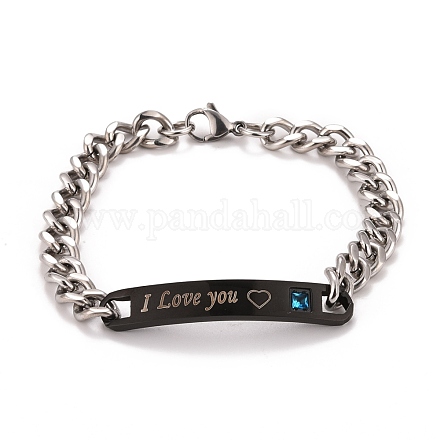 Rectangle avec mot je t'aime bracelet lien avec strass STAS-E160-33EBP-1