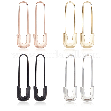 Anattasoul 4 paires 4 couleurs alliage exquis forme de goupille de sécurité boucles d'oreilles pour les femmes EJEW-AN0001-87-1