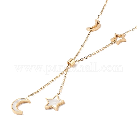 Lasso-Halskette mit Stern- und Mondanhänger aus Kunstharz NJEW-D296-14G-1
