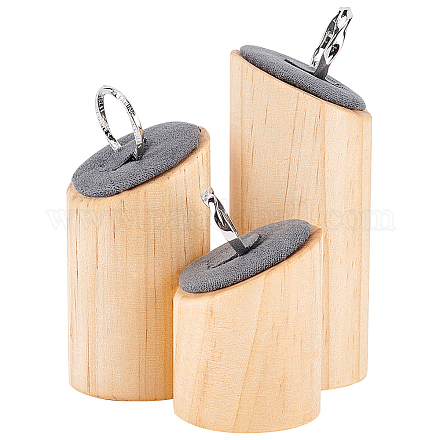 Fingerinspire 3 présentoir de bagues en bois massif avec velours gris RDIS-WH0011-13B-1