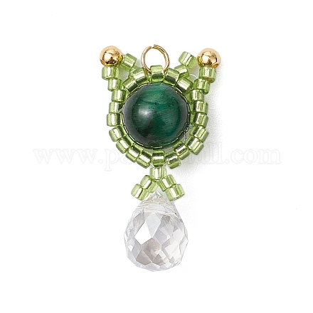 Подвески в форме кошки из натурального зеленого тигрового глаза (окрашенного и нагретого) и стеклянных бусин ручной работы PALLOY-MZ00488-06-1