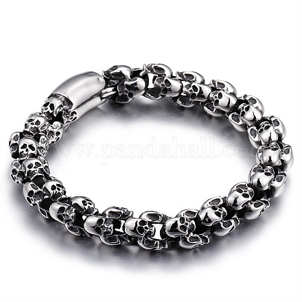 Titanium Steel Skull Link Chain Bracelet for Men WG51201-09-1