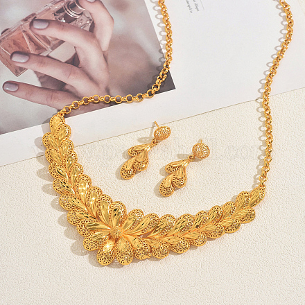Комплекты из латунного цветочного ожерелья и серег-гвоздиков в стиле невесты на Ближнем Востоке для женщин SX1464-1