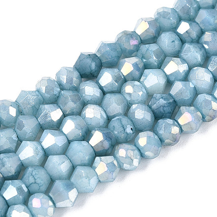 Граненые гальванические непрозрачные стеклянные бусины GLAA-T025-4mm-09G-1