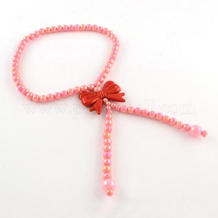 Jolie bijoux bowknot des enfants ab acrylique de couleur colliers de perles rondes NJEW-Q288-08-1