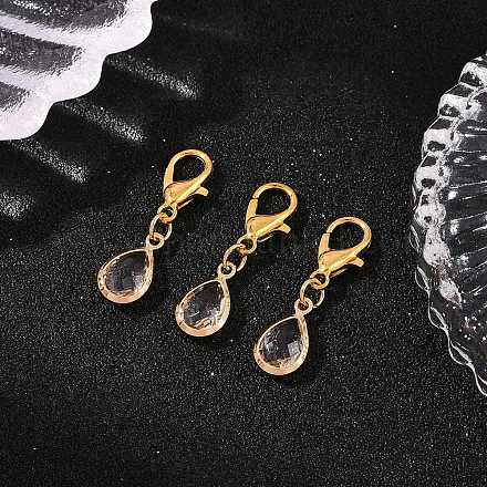 Стекло с латунными гранеными подвесными украшениями в виде слезы HJEW-JM04030-1