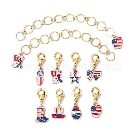 10 Uds. Elemento de bandera de EE. UU. manzana/estrella/lazo aleación esmalte tejer fila contador cadenas y kits de marcadores de puntada de bloqueo HJEW-JM01337-1