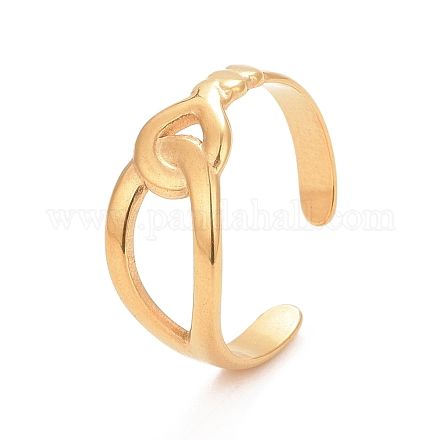 Chapado en iones (ip) 304 anillo de puño abierto con forma de nudo de enclavamiento de acero inoxidable para mujer RJEW-C025-13G-1