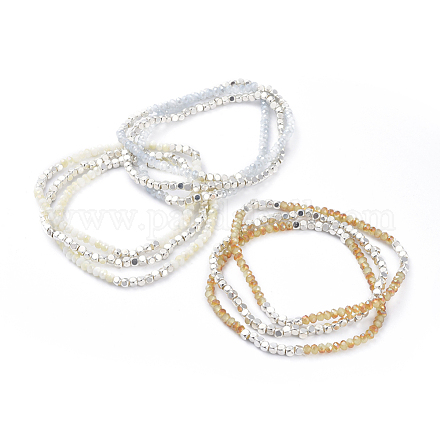 Set di braccialetti elastici perline di vetro galvanizzato BJEW-JB04405-1