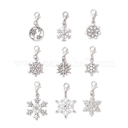 9 шт. подвесные украшения в виде рождественских снежинок из сплава HJEW-JM04451-1