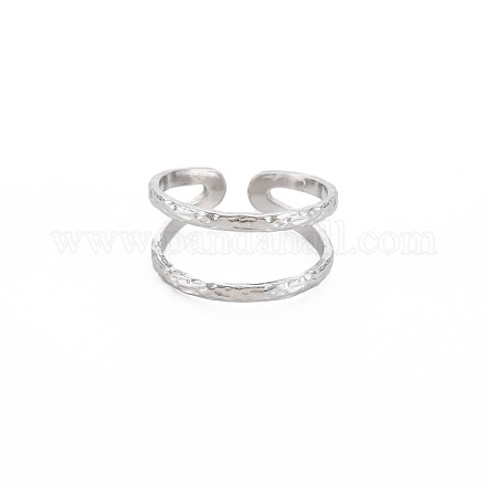304 Stainless Steel Double Line Open Cuff Ring for Women RJEW-S405-200P-1