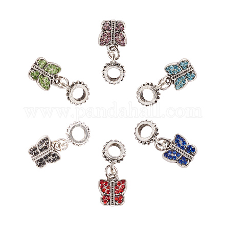 NBEADS Butterfly Large Hole Alloy Glass Rhinestone European Dangle Charms MPDL-NB0001-07AS-1