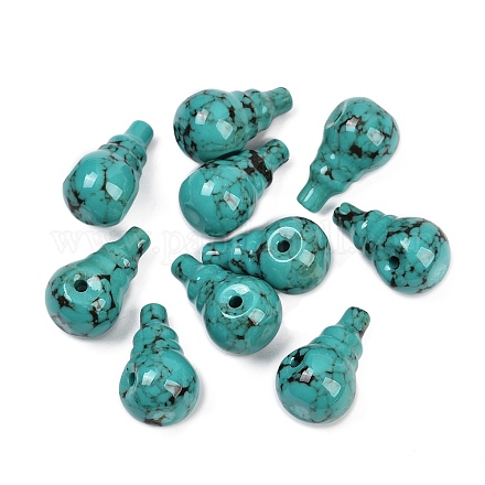 Окрашенные синтетические бирюзовые бусины гуру с 3 отверстием G-C198-01A-07-1