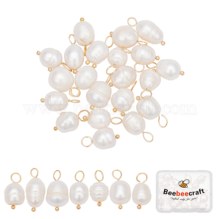 Beebeecraft 1 Box 30Pcs Freshwater Pearl Charms Baroque Natural Irregular Rice Pearl Dangle Drop Charms Pendant for DIY Bracelet Necklace Jewelry Making KK-BBC0005-10-1