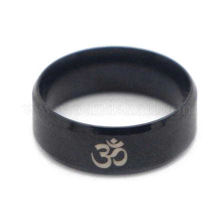 Ohm/Aum Yoga-Themen-Edelstahl-Ring mit glattem Band für Männer und Frauen CHAK-PW0001-003E-02-1