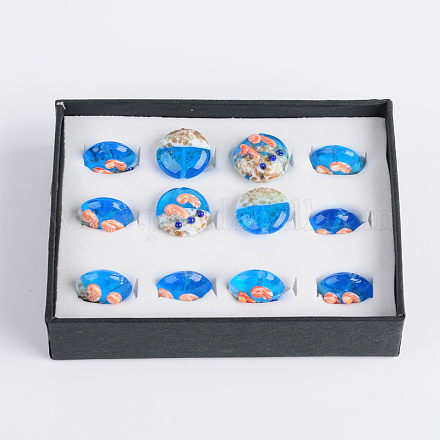 Abalorios de cristal de murano hecho a mano plano y redondo del estilo del océano LAMP-F006-14-1