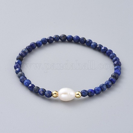 Bracelets extensibles en perles de lapis-lazuli naturel (teint) BJEW-JB04676-02-1