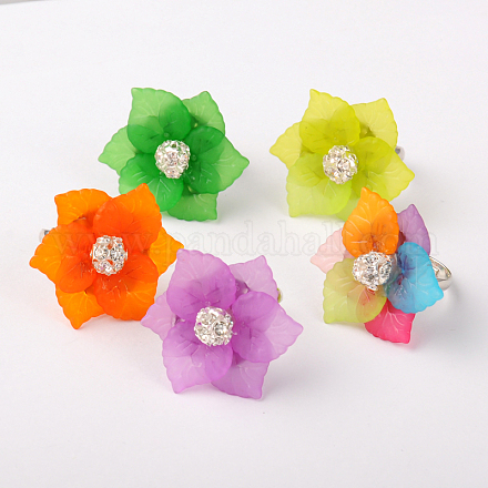 Bagues réglables de fleurs acrylique RJEW-JR00078-1