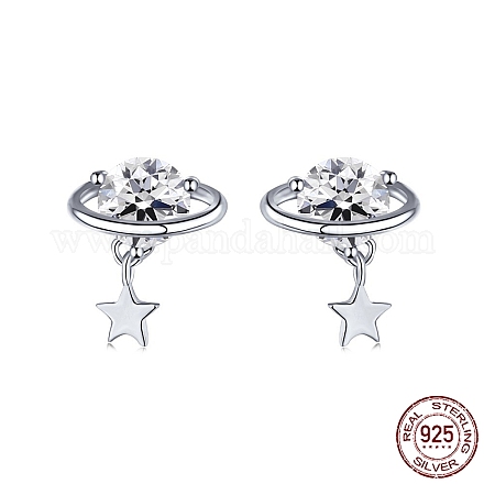 Rhodium Plated 925 Sterling Silver Micro Pave Cubic Zirconia Ear Studs for Women EJEW-P231-97P-1