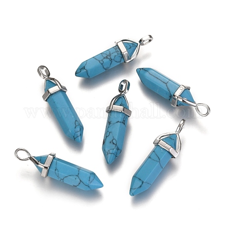 Pendentifs pointus synthétiques teints turquoise G-F295-03B-1