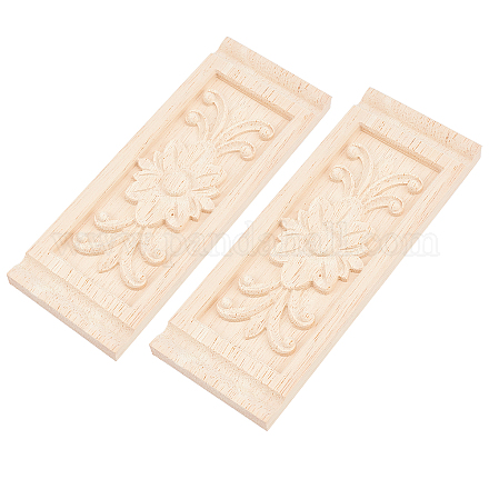 Superfindings 2pcs Holz geschnitzten Applique Rahmen Onlay unbemalte Möbel Dekoration Rechteck Muster für Haustür Schrank Dekoration 160x60x9.5mm WOOD-FH0001-11-1
