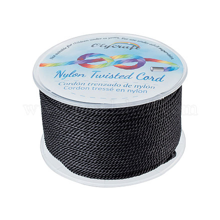 OLYCRAFT 50M 2mm twisted Satin Nylon Cord 3-Ply Black twisted Cord Trim String Thread for Crafts and Jewelry Making NWIR-OC0002-900-1
