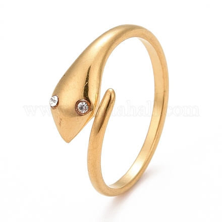 Placcatura ionica (ip) 304 anello a polsino aperto con serpente in acciaio inossidabile con strass per donna RJEW-E062-B02-02G-1