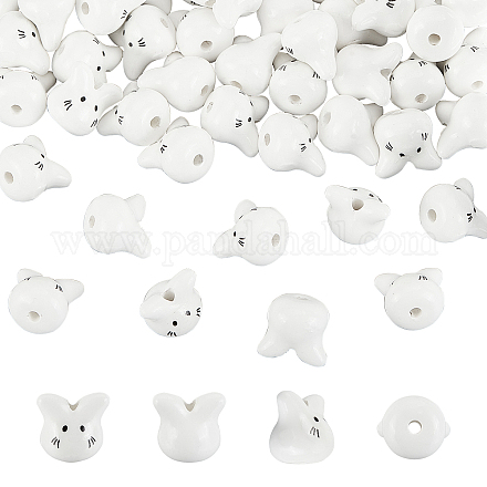 Olycraft 50 pz perline di porcellana totoro mini gatto perline distanziatrici in porcellana gatto bianco perline sciolte ciondoli perline in ceramica per la creazione di gioielli collana braccialetto orecchini accessori - foro 2 mm PORC-OC0001-08-1