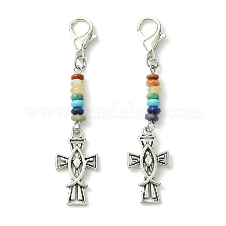 Крест-распятие с подвеской из эмали из сплава рыбы-Иисуса HJEW-JM01538-1