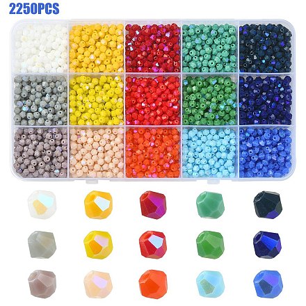 2250 pièces 15 couleurs opaques couleur unie galvanoplastie perles de verre brins GLAA-YW0003-25-1