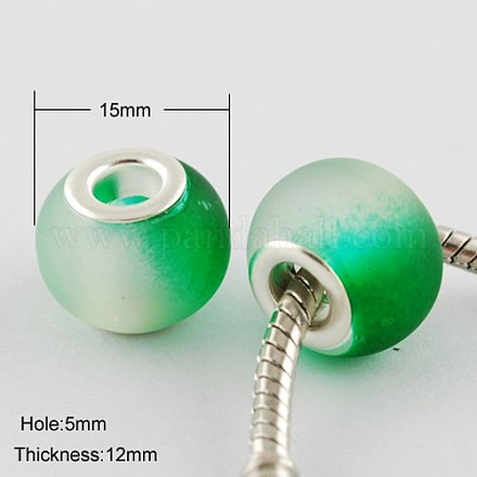 Two Tone Large Hole Rondelle Rubberized Glass European Beads X-GPDL-Q011-05A-1