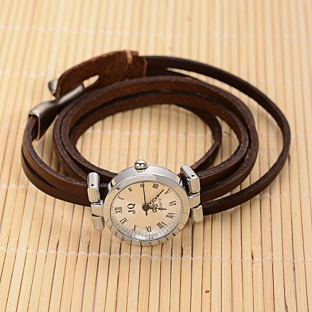 3-Loop Leather Platinum Plated Alloy Quartz Wrap Bracelet Watches WACH-F010-01C-1