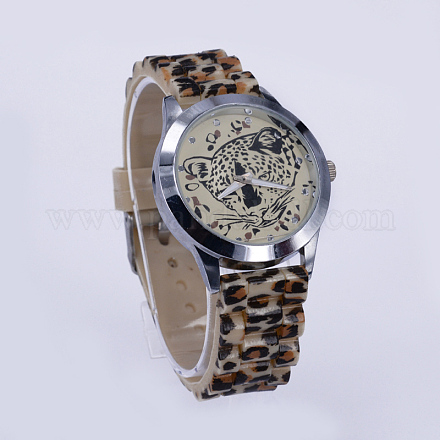 Jolies montres-bracelets à quartz en alliage de silicone imprimé léopard X-WACH-L035-18B-1