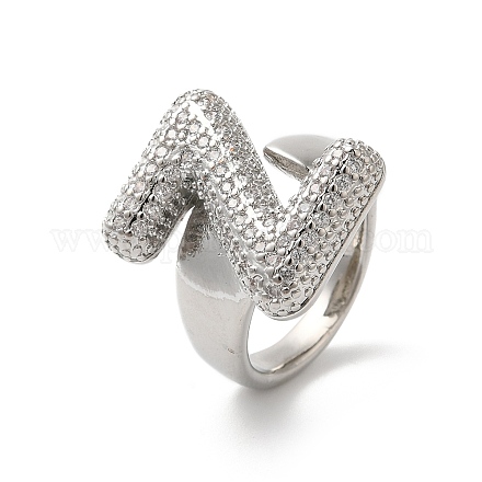 Открытое кольцо-манжета из латуни с надписью микро паве для женщин с прозрачным кубическим цирконием RJEW-N046-03Z-P-1