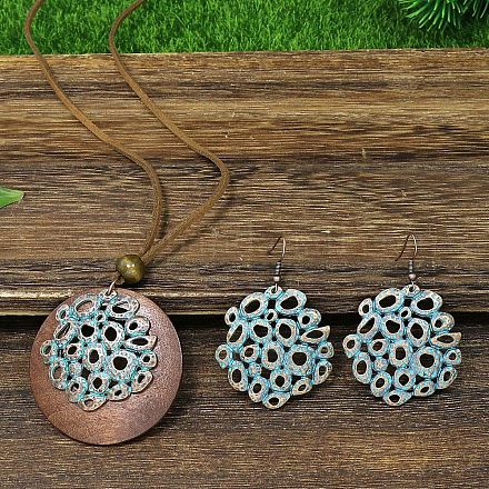 Ожерелья и комплекты серег-подвесок из сплава эмали и дерева WG2B6E1-02-1