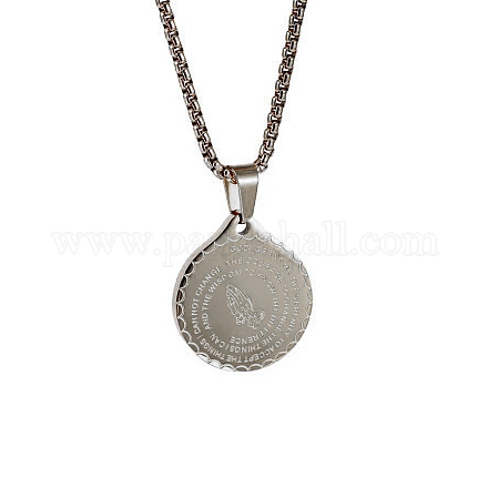 304 Stainless Steel Holy Writ Pendant Necklace with Box Chains for Men Women RELI-PW0001-025B-P-1
