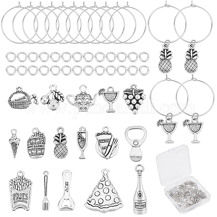 SUNNYCLUE 1 Box 16Pcs 16 Styles Wine Glass Charm Rings Bulk Food Wine Charms Silver Glass Maker Identifier Stainless Steel Goblet Glass Tags Rings Tasting Party Decoration Supplies Wine Favors DIY-SC0018-49-1