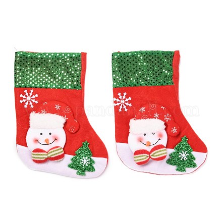 クリスマスの靴下をぶら下げ布  スパンコール付き  キャンディーギフトバッグ  クリスマスツリーの装飾用  雪だるま  レッド  265x195x30mm HJEW-B003-09-1