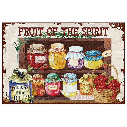 Superdant Vintage-Blechschild aus Metall zur Aufbewahrung von Obstkonserven mit der Aufschrift „Fruit of the Spirit“ AJEW-WH0189-102-1