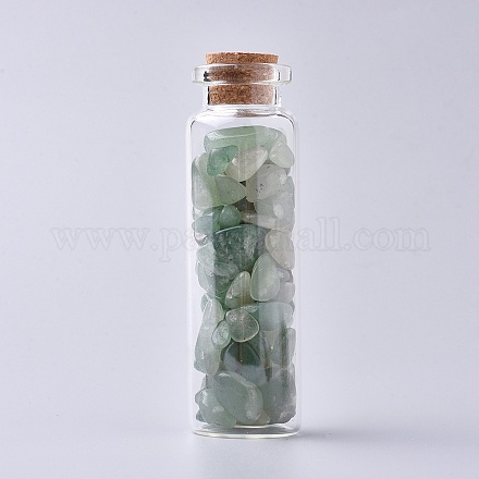 ガラス希望ボトル  ペンダント装飾用  中に緑のアベンチュリンチップビーズとコルク栓付き  22x71mm DJEW-L013-A09-1